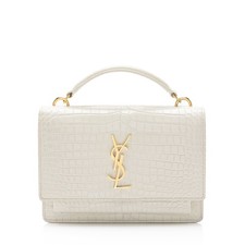 Saint Laurent Croc Embossed Leather Monogram Sunset Chain Wallet