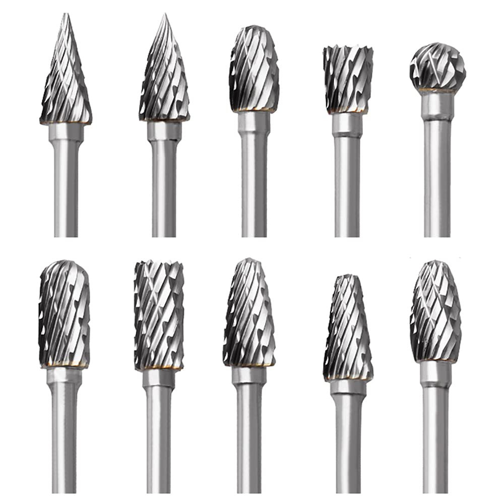Set 10 Frese Rotative Carburo di Tungsteno Doppio Taglio per Dremel