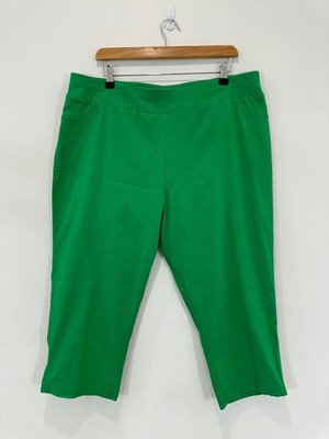 TS Capri Pants Women AU18 (38in Elastic Waist) Green Cropped Pull On Stretch