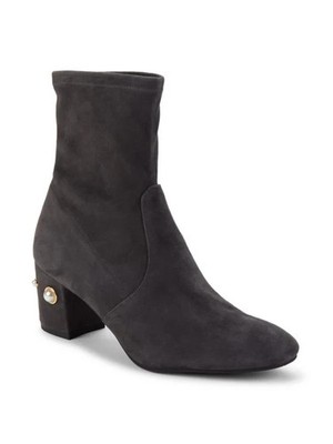 Stuart Weitzman Siggy Black Suede Pearl Ankle Bootie S3476 Size 10.5 MSRP $695