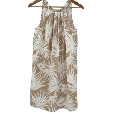 Gap Womens Linen Blend Palm Print Halter Shift Dress Tan White Size 4