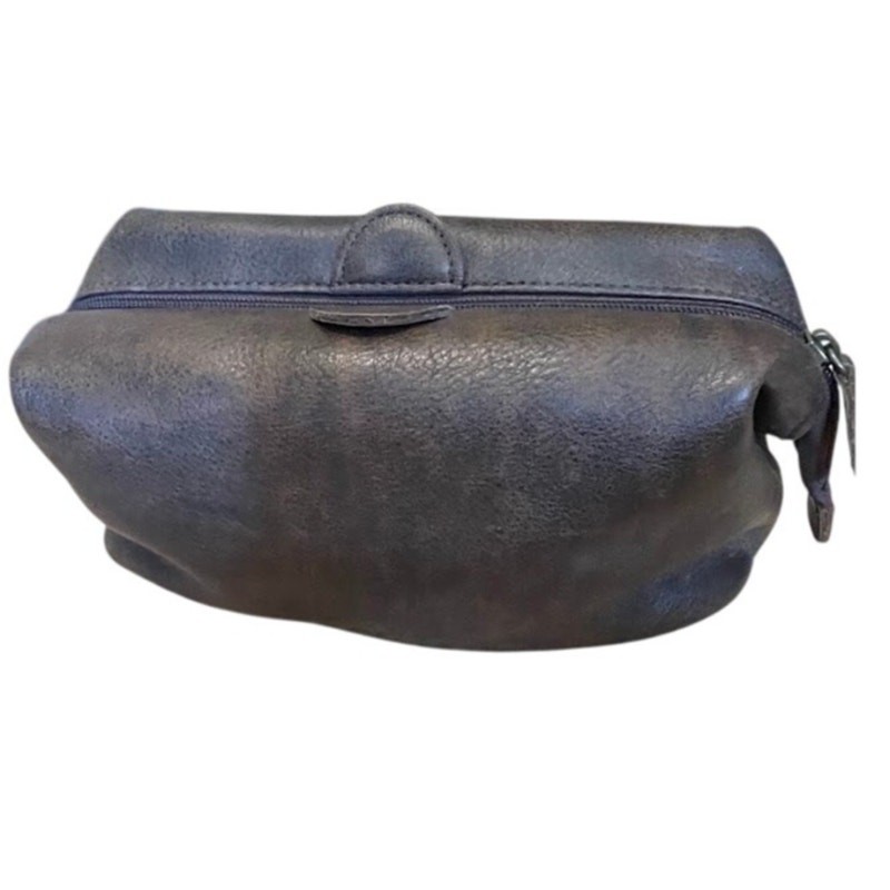 Vintage L.L.Bean Brown Leather Framed Toiletry Bag Travel Purse Dopp Kit