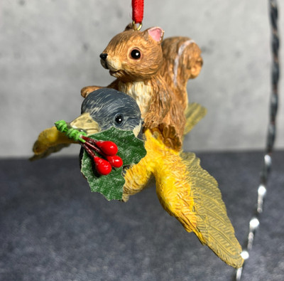 Super Cute Christmas Ornament - Squirrel/Chipmunk Riding on Flying Bird - RARE