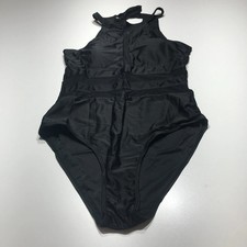 NWOT Black One Piece Halter Neck Tie Mesh Panel Regular Cut Swimsuit Womens M
