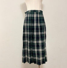Vintage Lady Slairn Green Tartan Plaid Wool Skirt   Size 16   c. 1960s  1970s