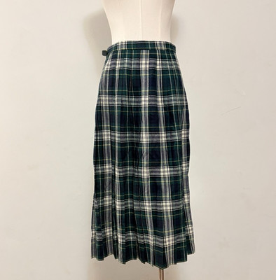 Vintage Lady Slairn Green Tartan Plaid Wool Skirt   Size 16   c. 1960s 1970s