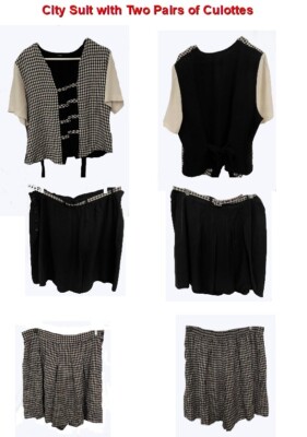Ladies City Suit, Jacket w 2 Pleated Skorts, Resource, S 22, Eggshell/Blk, Rayon