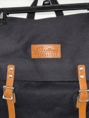 Indian Motorcycle Black Canvas & Brown Leather Backpack Book  display picture 2