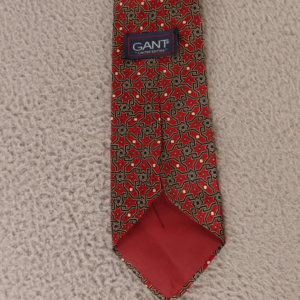 Corbata Gant Rojo Azul Entrelazado Geométrica 100% Seda Edición Limitada 3.75" Foto 3 de 4