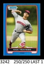 1-2012 BOWMAN CHROME DRAFT BLUE REFRACTOR NICK TRAVIESO REDS 250/250 LAST ONE