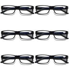 6 PK Mens Unisex Blue Light Blocking Reading Glasses Black Spring Hinge Readers