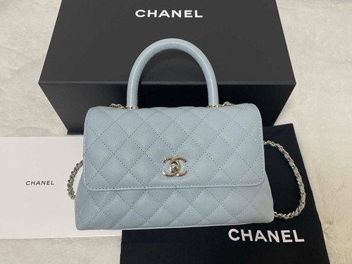 New 22 Chanel Coco Handle Shoulder Bag Xs 24cm Size Sky Blue Champagne Gold Ebay