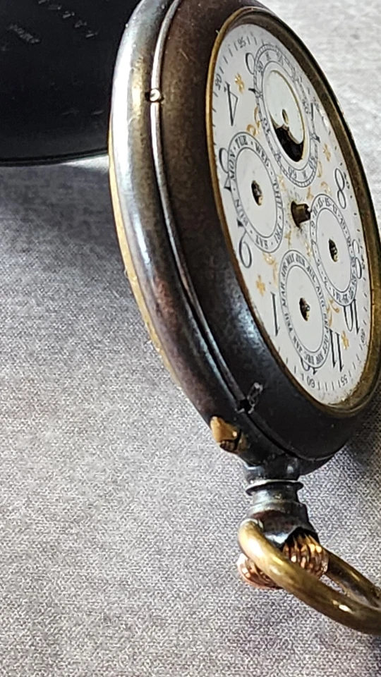 Rare Acier Garanti Pocket Watch. Calendar Moon Phase 57mm Swiss - Image 3 of 4