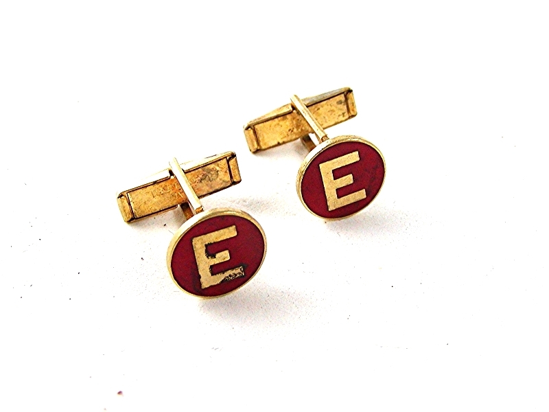 Boutons De Manchette Art Déco Dorés - Lettre Initiale E - Occasion Bon État