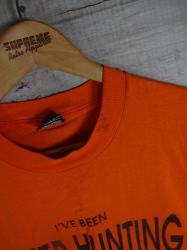T-Shirt Hirschjagd orange Stich 90er große Grafik Vintage Obstwebstuhl bestes Tag M - Bild 5 von 6