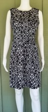 CALVIN KLEIN Black White Print Tie Belt Dress 4 Exposed Zipper