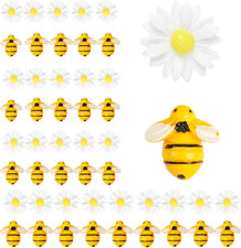 50PCS Resin Bees Daisy Flowers, Flatback Resin Charms Mini Bees Daisies Embellis