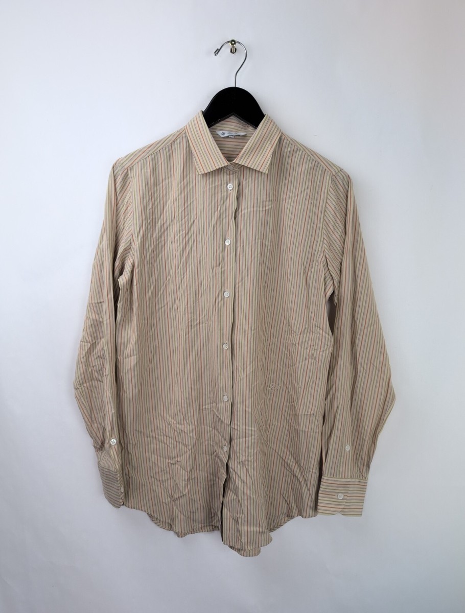 LORO PIANA Women's Sz L IT44 100% Silk Striped Button Down Shirt