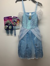 Disney Store Cinderella Costume Gown Dress Blue Child Size 7/8 Accessories