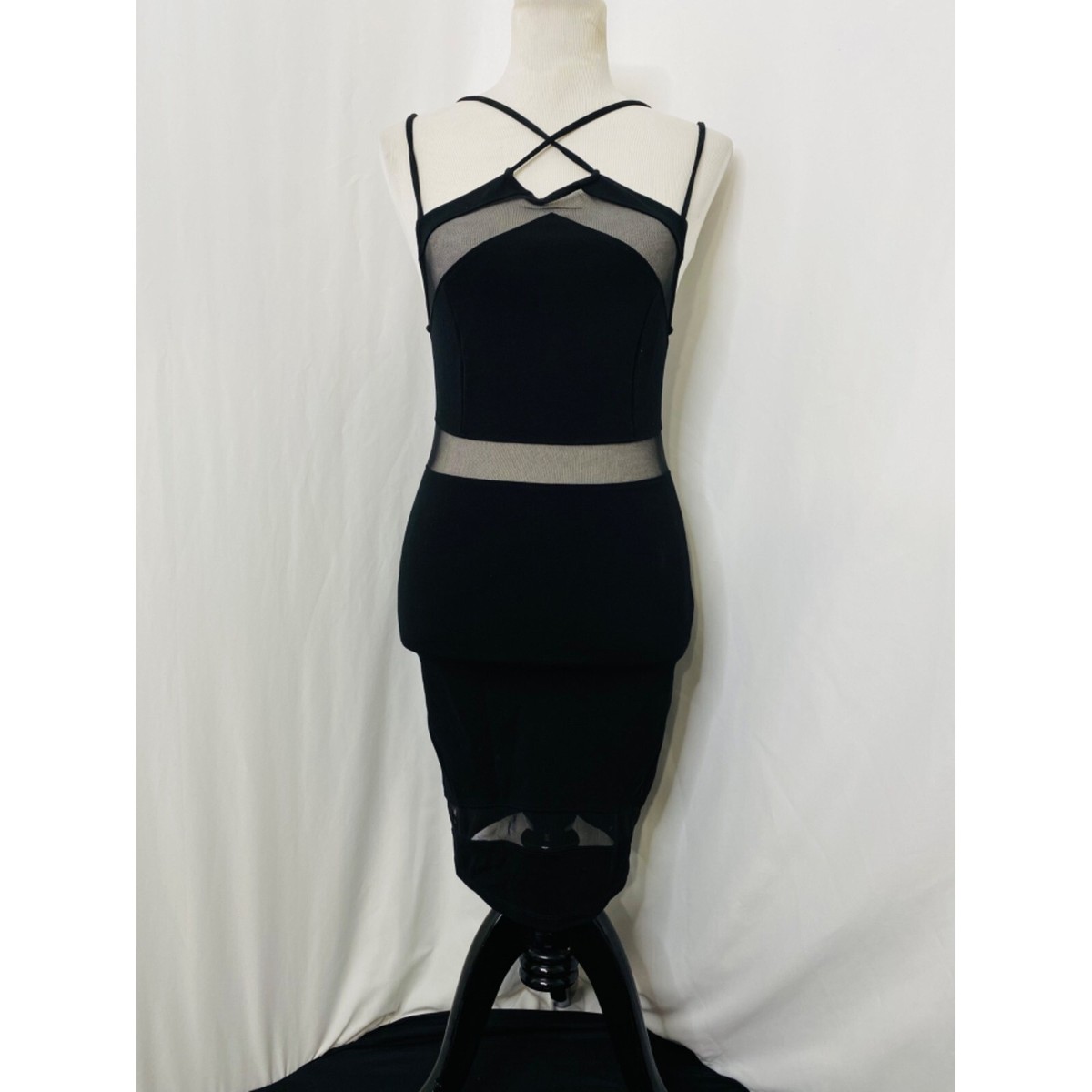 Fashion Nova Midi Dress Women's Medium Black Mesh Knee Length Bodycon Style  | eBay
