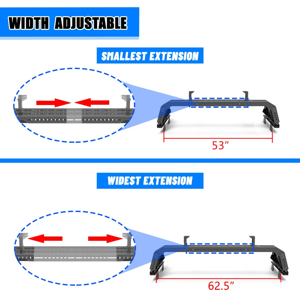 Adjustable Sport Roll Bar Chase Rack Bed Cross Bar For 2001-2025 Nissan Frontier Foto 4 de 4