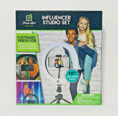 First Act Musician Influencer Studio Kit w/ 10'' LED Ring Light & Green Screen