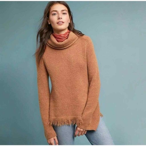 Kin Aruna Turtleneck Fringe Sweater Tan 