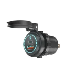 Dual USB Type-C Car Fast Charger Adapter Cigarette Lighter Socket 12/24V W/Wire