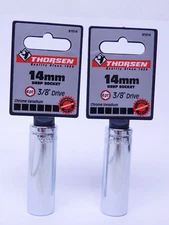 2 PIECES! NEW 3/8" Drive 6-Point Deep Socket 14mm BULK PACK (HR)