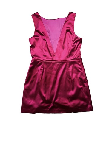 House of Harlow 1960 Low Back Deep V Satin Mini Short Dress in Hot Pink Size 12 - Picture 2 of 8
