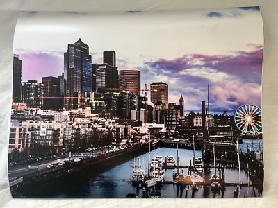 Seattle. Skyline. Alaskan Way. Sunset. Wall Dec. 15 x 20 Inches. Glossy finish. 
