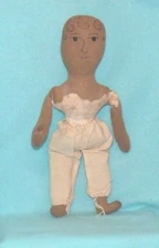 Vintage Folk Art Cloth Rag Doll with Ecru Drawstring Pantaloons