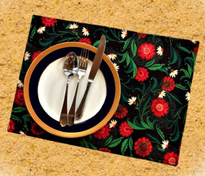 JOYFUL CARNATION PLACEMATS, Set of 4, Lovely and Beautiful, red, white, and gree