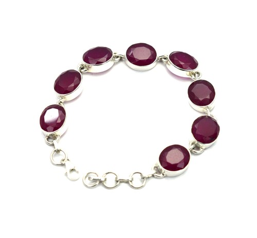 925 SOLID STERLING CUT Simulated Ruby BRACELET - 7.2 INCH T952