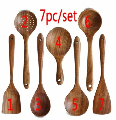 Thai Teak natural wood tableware set spoon kitchen tool cooking coop Colander - Picture 5 of 22