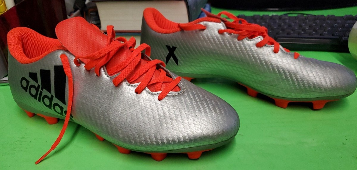 Adidas Soccer Cleats Mens 9 1/2 Silver Orange X 16.4 ART Adidas Soccer Cleats Mens 9 1/2 Silver Orange X 16.4 ART