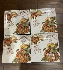 Grace Acorn Oak Pumpkin Print Dinner Plates Set of 4 New Harvest Thanksgiving