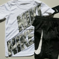 Nike Boys Size 5 Summer Shorts  Tops Dri-fit White  Black NEW