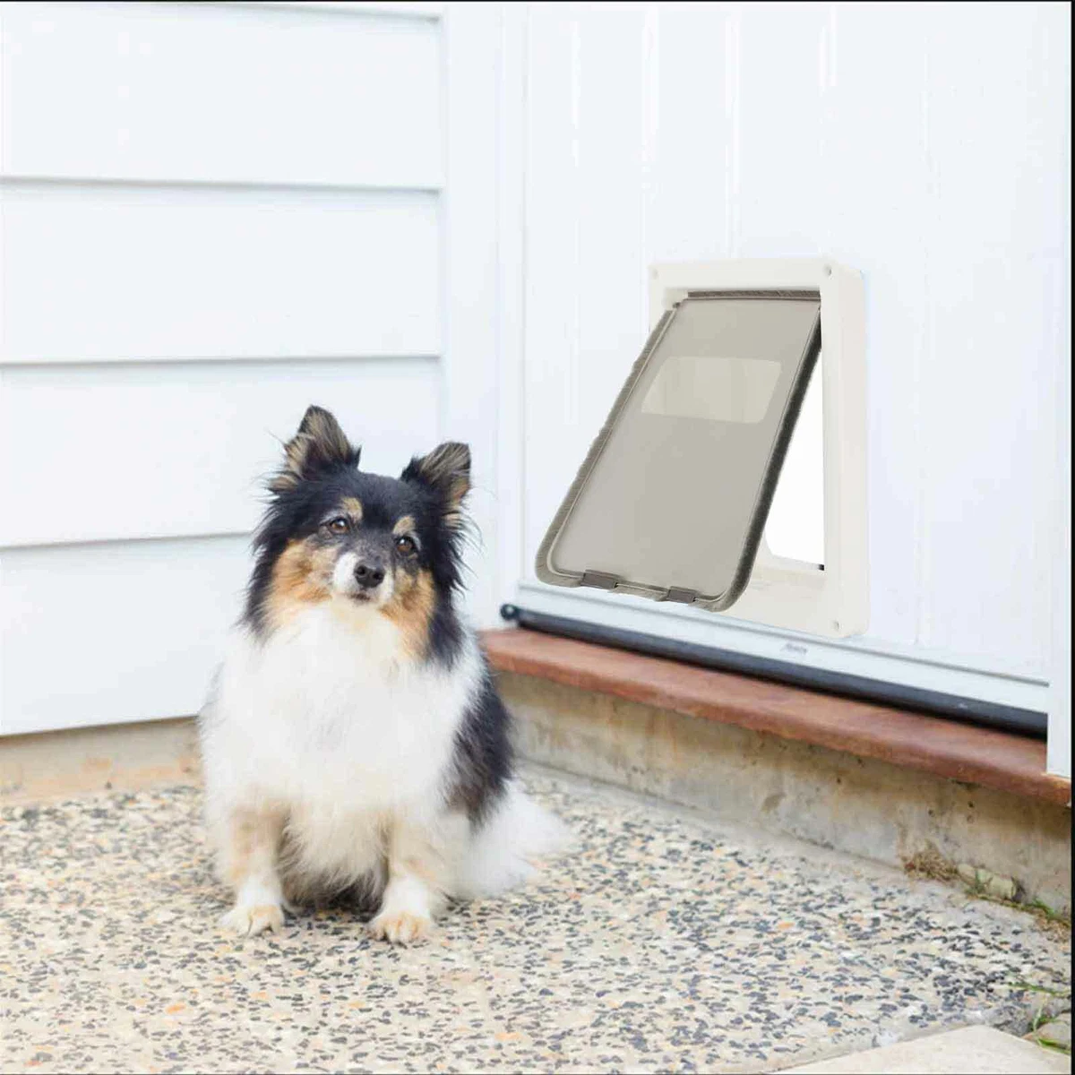 White 2 Way Lockable Small Pet Cat Dog Flap Door Screen Flap