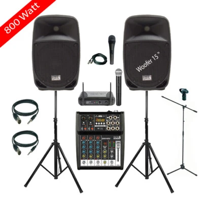 ITALIAN STAGE IMPIANTO PER KARAOKE DJ LIVE COMPLETO 800 WATT CASSE AMPLIFICATE 15"