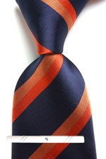 New Classic Striped Blue Orange JACQUARD WOVEN 100 Silk Men's Necktie Tie