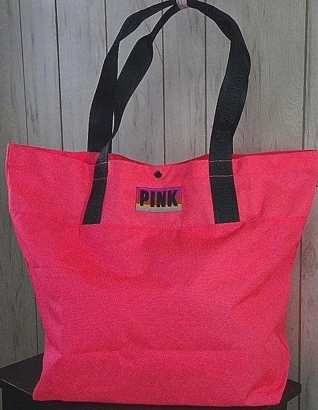 Hermano suave Personas mayores Victoria Secret PINK extra large tote fluorescent coral snap closure beach  | eBay