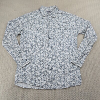 Huntington Beach Club Shirt Mens Medium White Floral AOP Long Sleeve Button Up