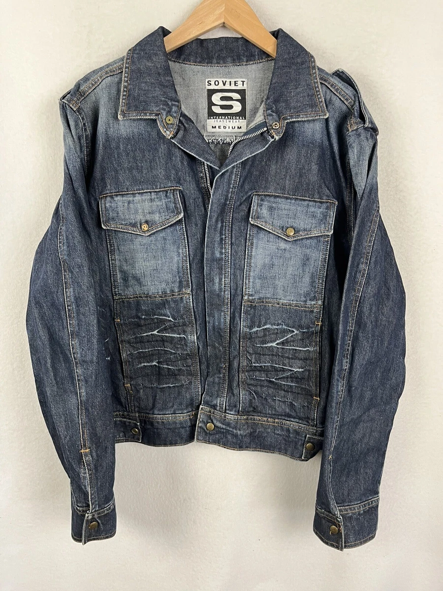 Mens denim jacket top with zipper front