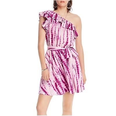 LINI Linen Blend Pink Tie-Dye One-Shoulder Dress