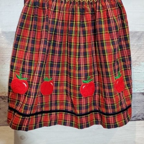 BT Kids 4T Vintage Red Tartan Smocked Apple Appliqued Dress Photos Movie Prop - Picture 4 of 8