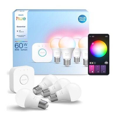 Philips Hue Starter-Set Bridge 4 E27 Smart LED Lampen White Color Ambiance 2200K