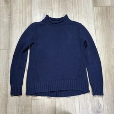 J.CREW 1988 Roll Neck Sweater Womens Small S Ribbed Knit Heavy Fisherman Blue