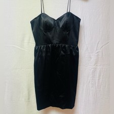 Sexy Aqua Black Satin Spaghetti Strap Little Black Dress, Sz 2!