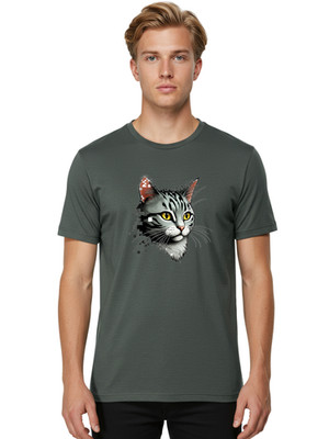 Pixelated-Cat-Head Mens Graphic Tee, 100% Cotton, Casual Summer Wear